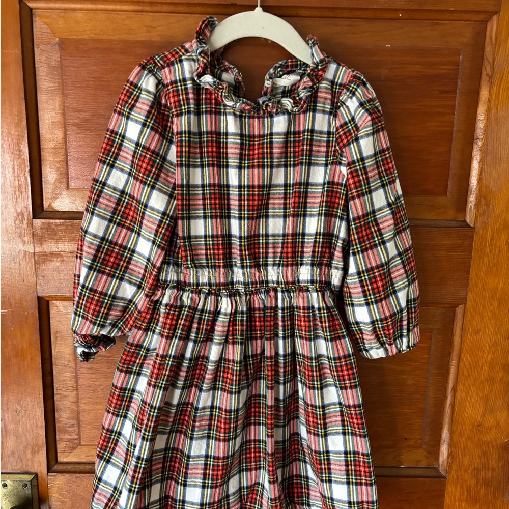 Girls Red Plaid Ruffled Neck Dress